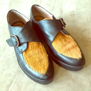 Black leather pony hair creepers